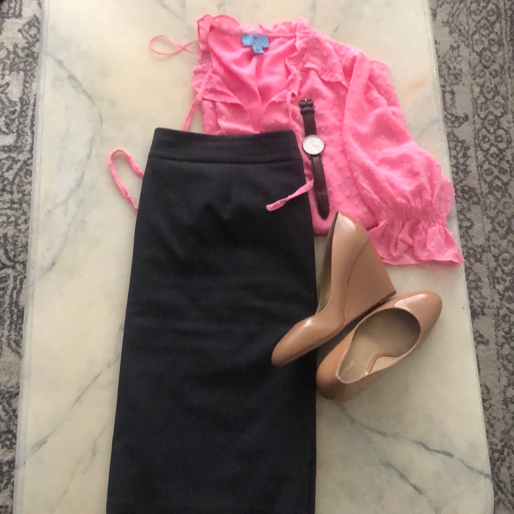 Calvin Klein Gray Suiting Pencil Skirt Sz 14